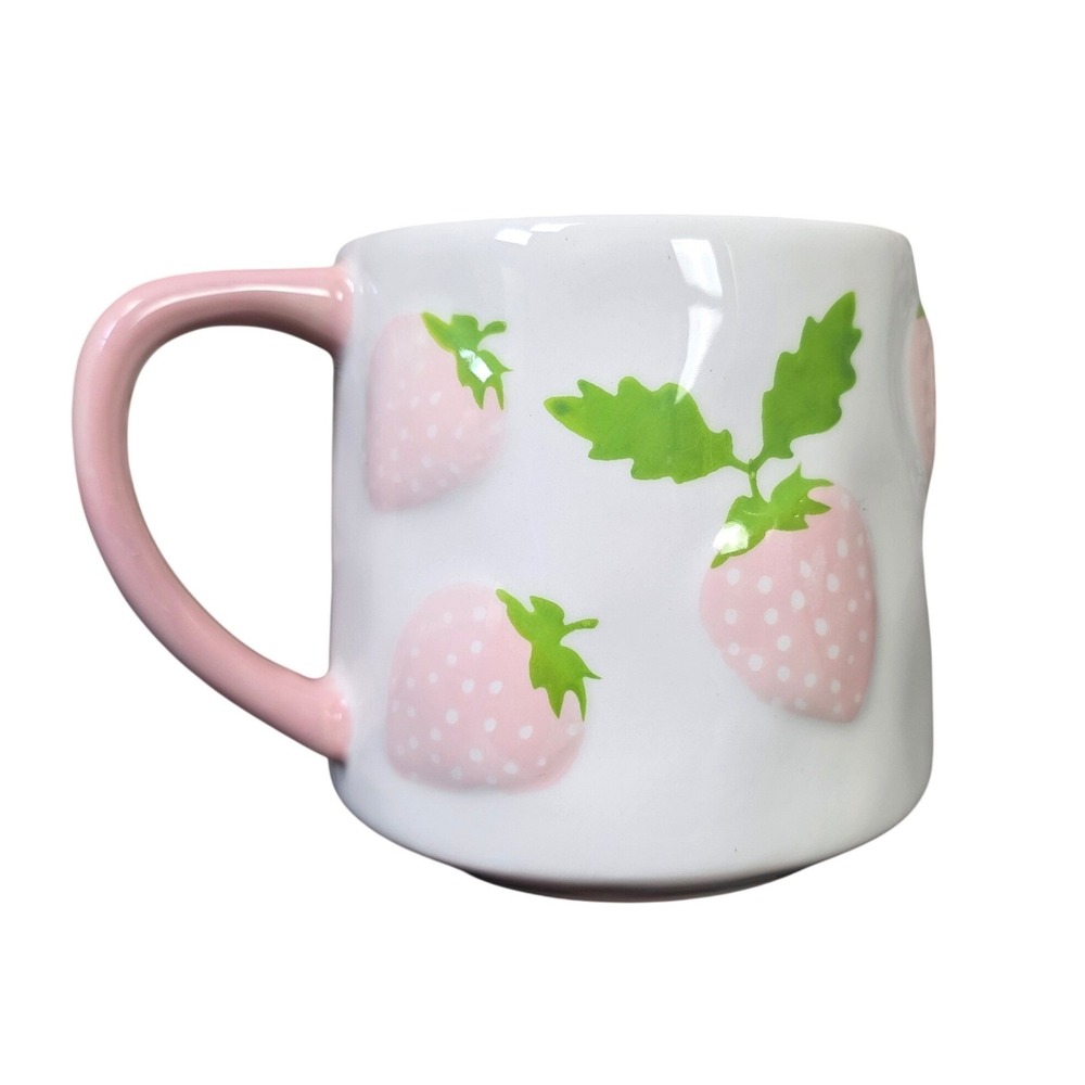 Lang by Design 3D Strawberry Pink Ceramic Mug‎ Hand Painted Cute